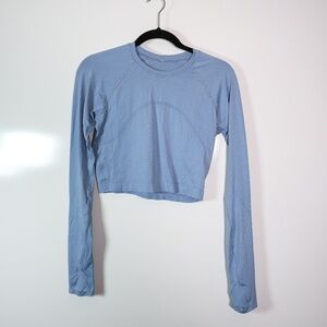 Lululemon Women's Swiftly Tech Long Sleeve Shirt Cropped Length Linen Blue 8